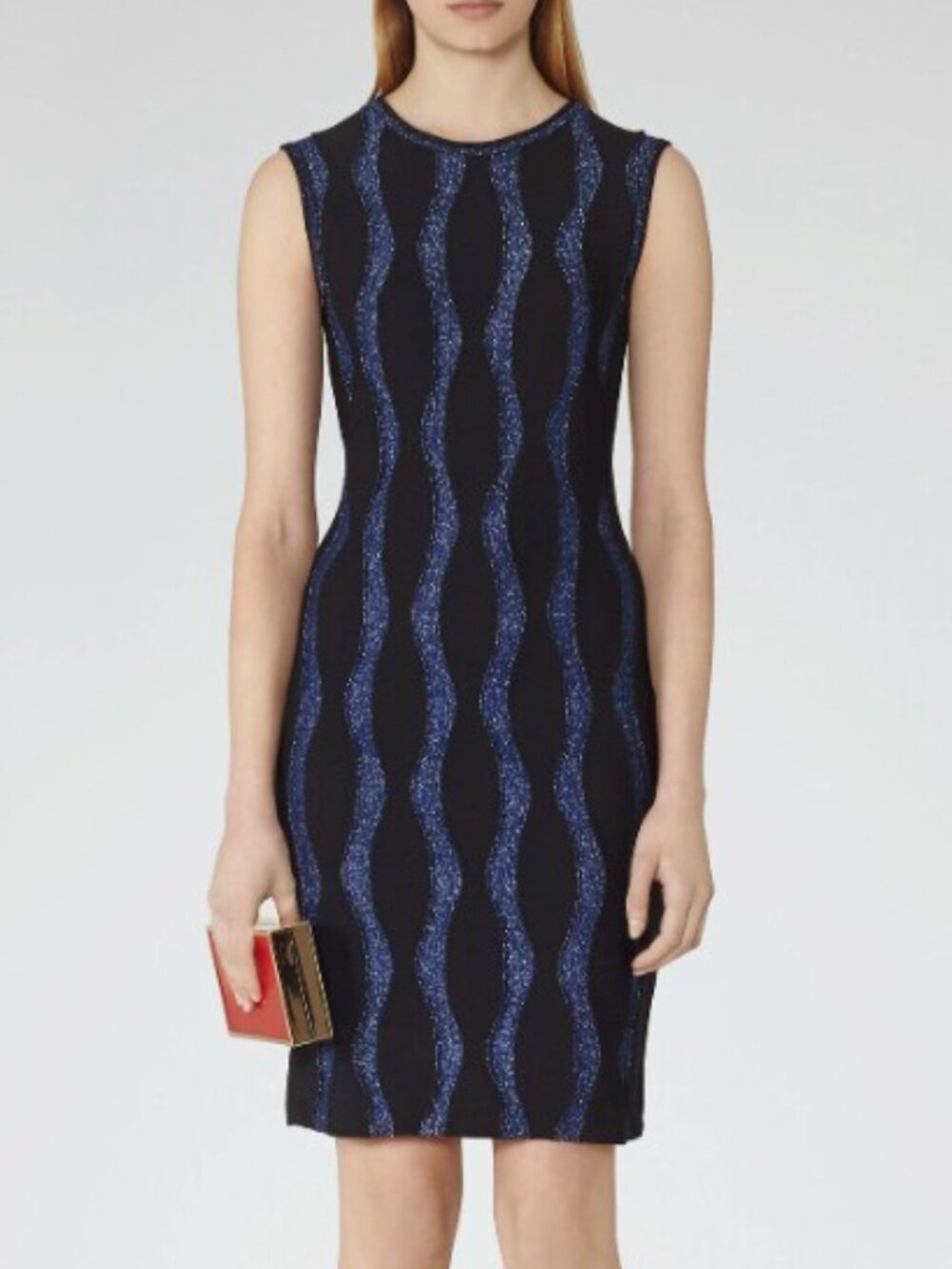 REISS Hana Squiggle Wavy Knit Sparkle Cocktail Sleeveless Knee Dress US 2 XS